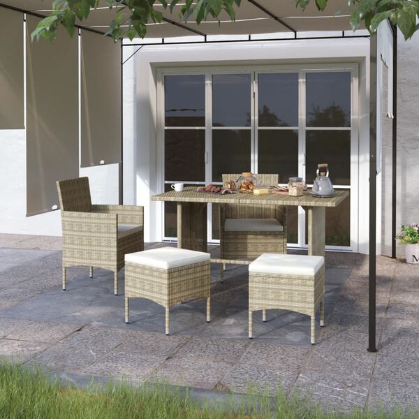 vidaXL 4 Piece Garden Chair and Stool Set Poly Rattan Beige