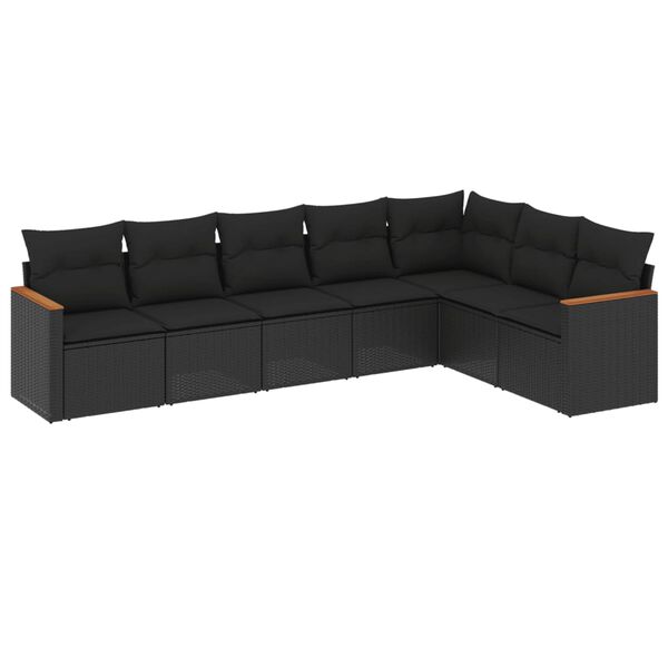 vidaXL 7 Piece Garden Sofa Set with Cushions Black Poly Rattan