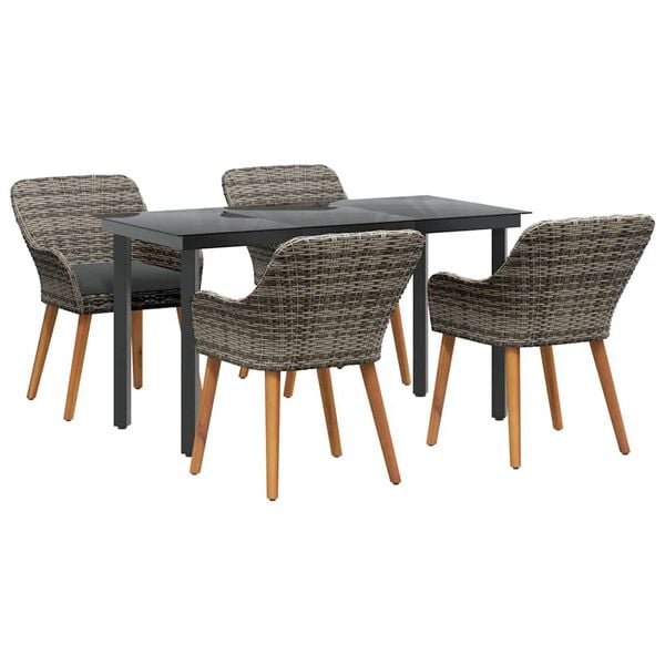 vidaXL Garden Dining Set with Cushion 5 pcs Grey Poly Rattan