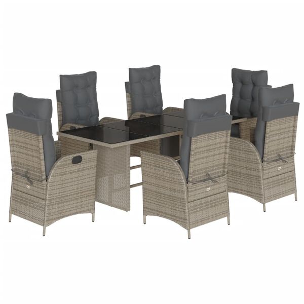 vidaXL 7 Piece Garden Dining Set with Cushions Grey Poly Rattan
