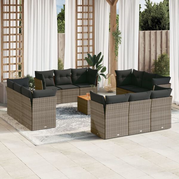 vidaXL 13 Piece Garden Sofa Set with Cushions Grey Poly Rattan