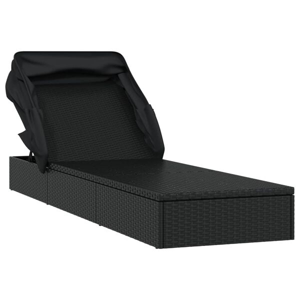 vidaXL Sunbed with Foldable Roof Black 213x63x97 cm Poly Rattan