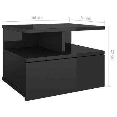 vidaXL Floating Nightstands 2 pcs High Gloss Black 40x31x27 cm Engineered Wood