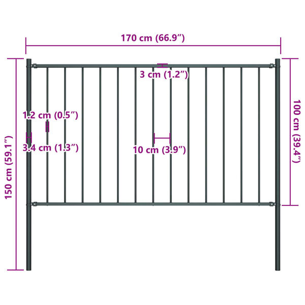 vidaXL Fence Panel with Posts Powder-coated Steel 1.81x1 m Anthracite