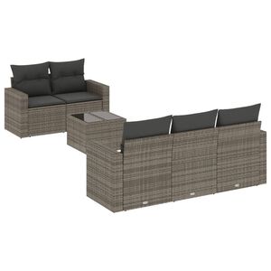 vidaXL 6 Piece Garden Sofa Set with Cushions Grey Poly Rattan