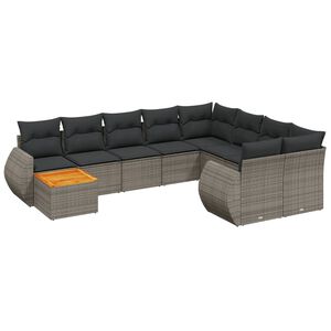 vidaXL 10 Piece Garden Sofa Set with Cushions Grey Poly Rattan