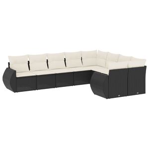 vidaXL 9 Piece Garden Sofa Set with Cushions Black Poly Rattan