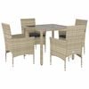vidaXL 5 Piece Garden Dining Set with Cushions Light Grey Poly Rattan and Glass
