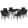 vidaXL 7 Piece Garden Dining Set with Cushions Black Poly Rattan