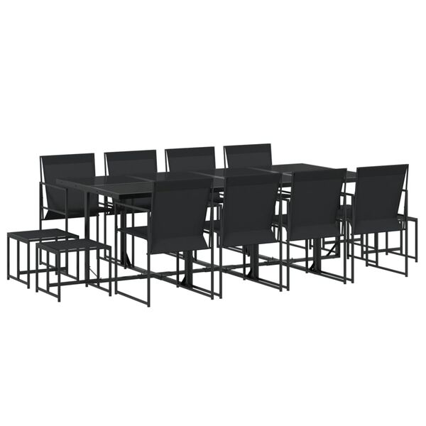 vidaXL 13 Piece Garden Dining Set Black Textilene