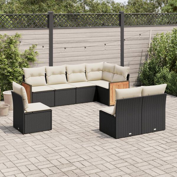 vidaXL 8 Piece Garden Sofa Set with Cushions Black Poly Rattan