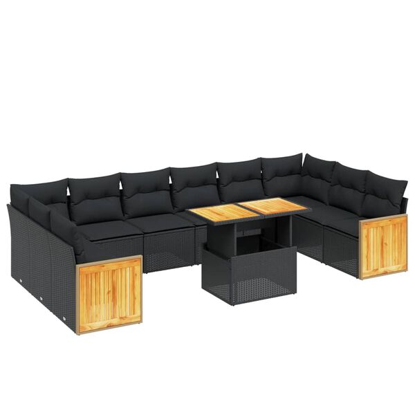 vidaXL 11 Piece Garden Sofa Set with Cushions Black Poly Rattan