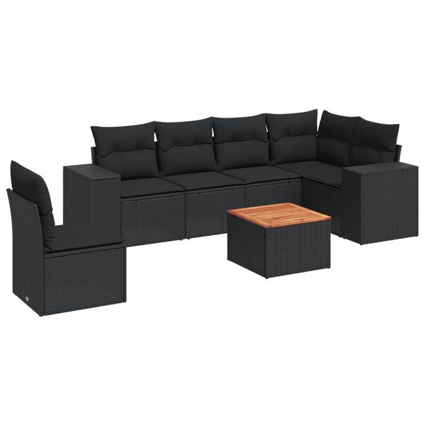 vidaXL 7 Piece Garden Sofa Set with Cushions Black Poly Rattan