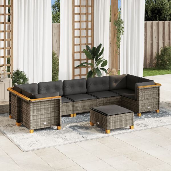vidaXL 8 Piece Garden Sofa Set with Cushions Grey Poly Rattan
