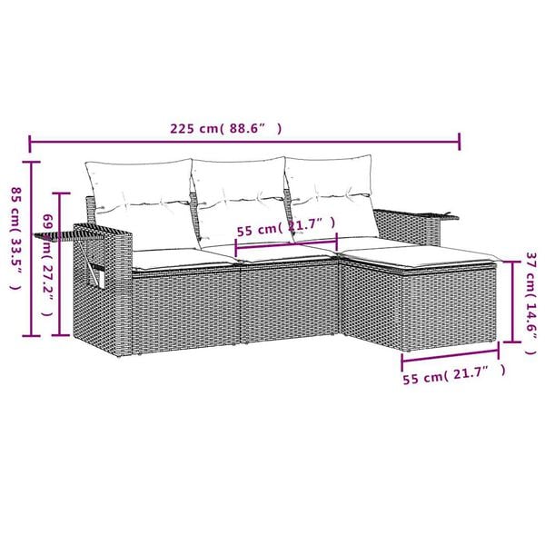 vidaXL 4 Piece Garden Sofa Set with Cushions Grey Poly Rattan