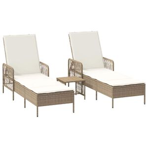 vidaXL Sun Lounger 3 pcs Poly Rattan Beige and Cream White
