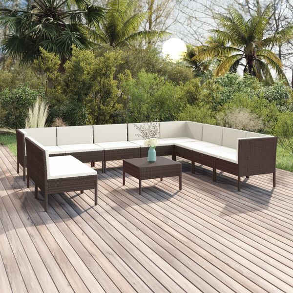 vidaXL 11 Piece Garden Lounge Set with Cushions Poly Rattan Brown