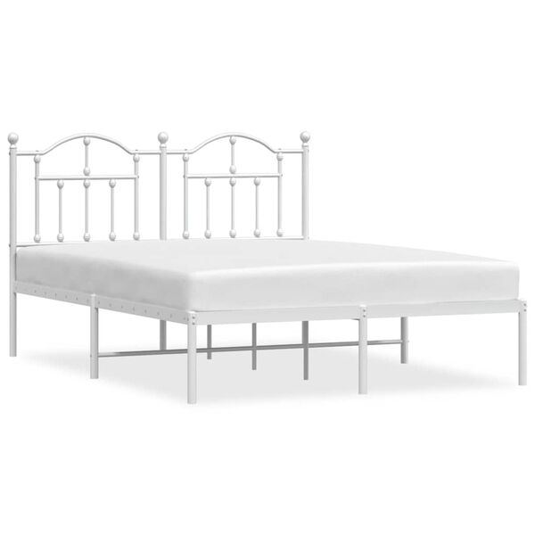 vidaXL Metal Bed Frame without Mattress with Headboard White 135x190cm