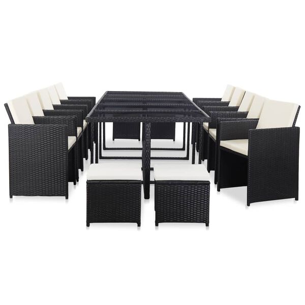 vidaXL 15 Piece Outdoor Dining Set with Cushions Poly Rattan Black
