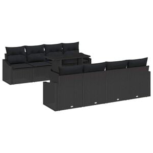 vidaXL Garden Sofa Set 9 pcs Black Poly Rattan