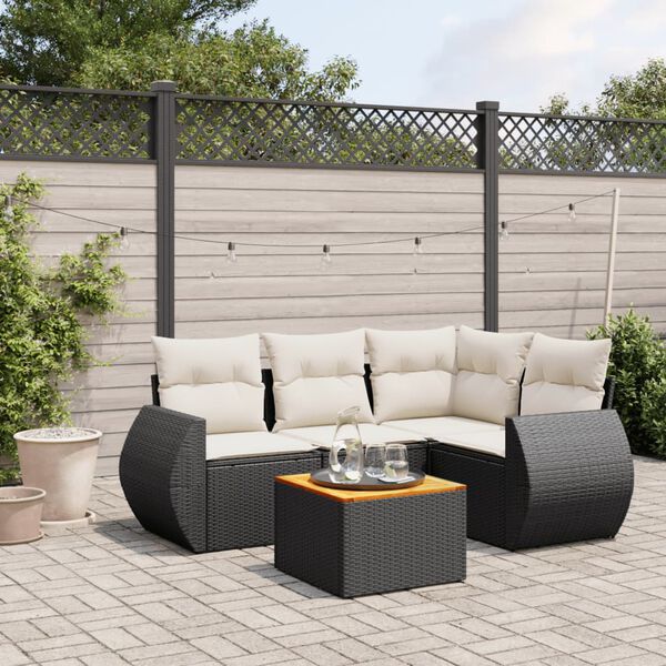 vidaXL 5 Piece Garden Sofa Set with Cushions Black Poly Rattan