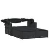 vidaXL Double Sun Lounger with Canopy and Cushions Black Poly Rattan