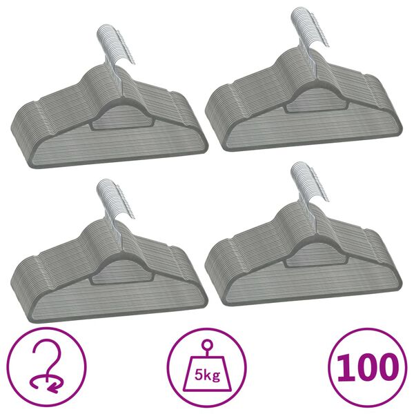 vidaXL 100 pcs Clothes Hanger Set Anti-slip Grey Velvet