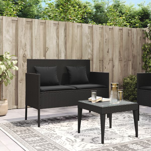 vidaXL Garden Bench with Cushions Black Poly Rattan