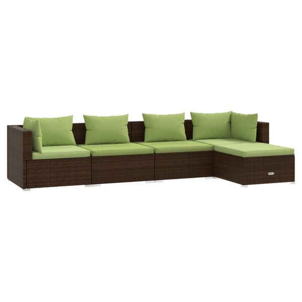 vidaXL 5 Piece Garden Lounge Set with Cushions Poly Rattan Brown