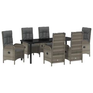 vidaXL Garden Dining Set 7 pcs Grey Poly Rattan