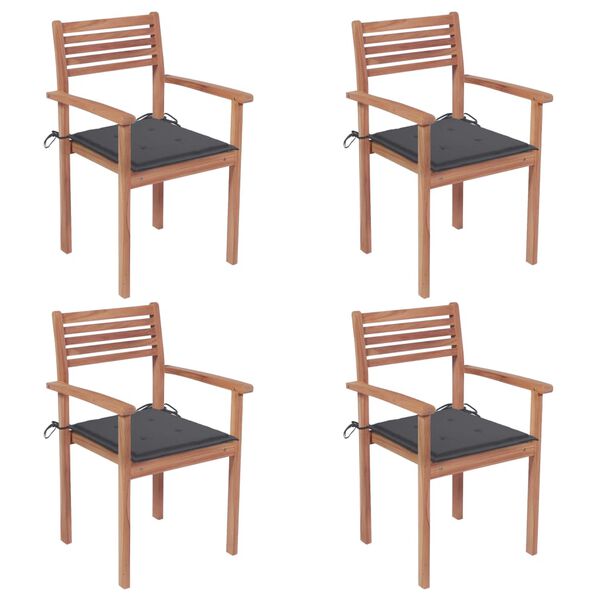 vidaXL Garden Chairs 4 pcs with Anthracite Cushions Solid Teak Wood