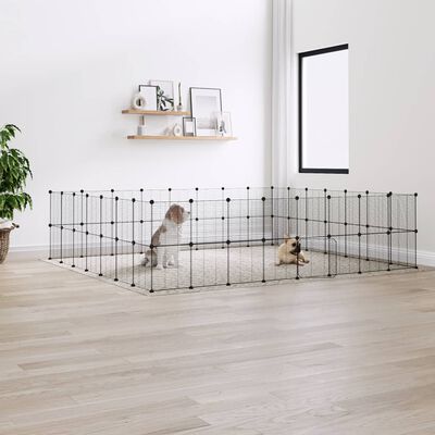 vidaXL 60-Panel Pet Cage with Door Black 35x35 cm Steel