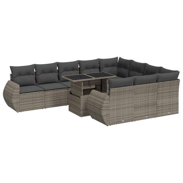 vidaXL 11 Piece Garden Sofa Set with Cushions Grey Poly Rattan