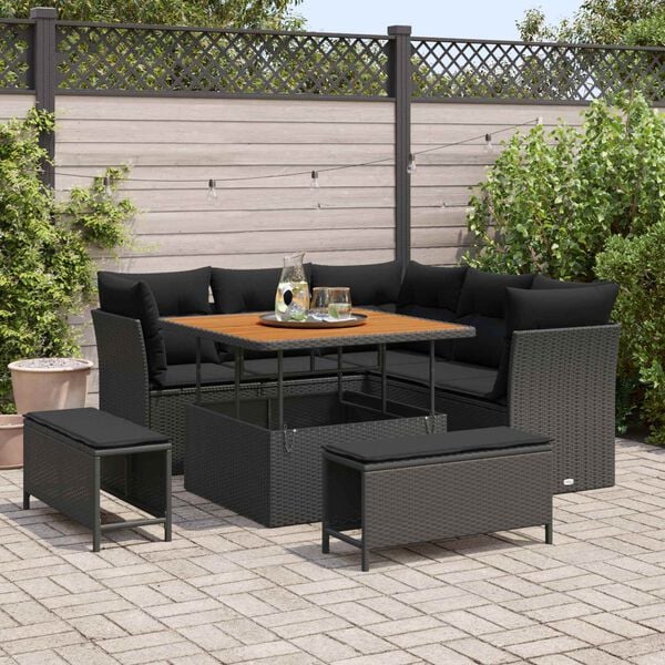 vidaXL Garden Sofa Set 8 pcs Black Poly rattan and powder-coated steel