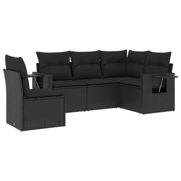 vidaXL 5 Piece Garden Sofa Set with Cushions Black Poly Rattan