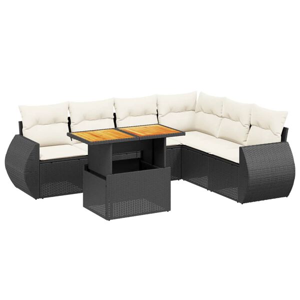 vidaXL 7 Piece Garden Sofa Set with Cushions Black Poly Rattan