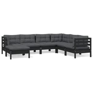 vidaXL 7 Piece Garden Lounge Set with Cushions Black Solid Pinewood
