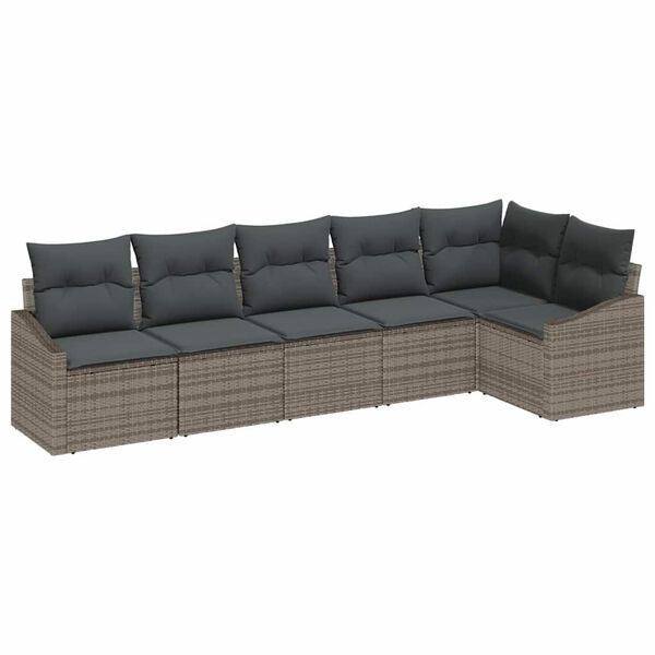 vidaXL Garden Sofa Set with Cushion 6 pcs Grey Poly Rattan