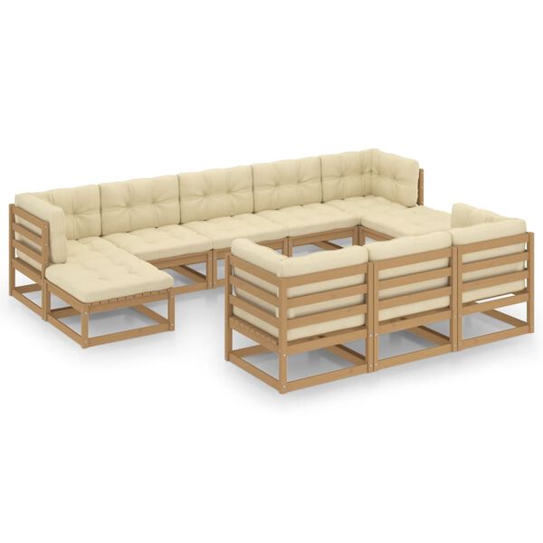 vidaXL 10 Piece Garden Lounge Set&Cushions Honey Brown Solid Pinewood