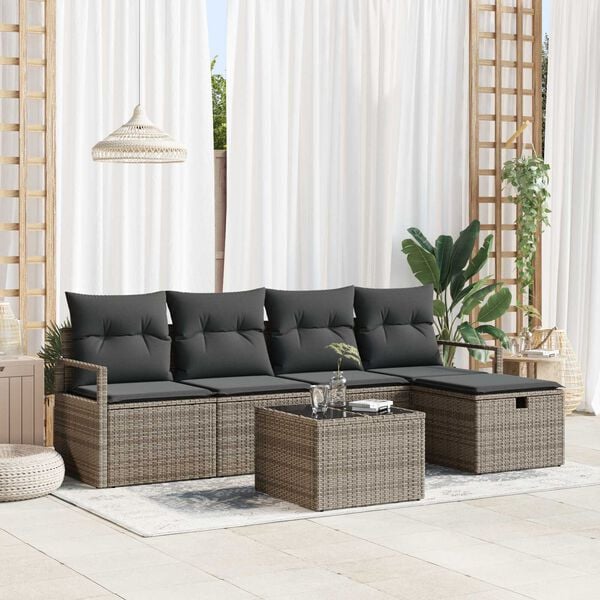 vidaXL Garden Sofa Set with Cushion 6 pcs Grey Poly rattan