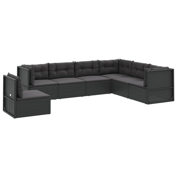 vidaXL 7 Piece Garden Lounge Set with Cushions Black Poly Rattan