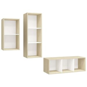 vidaXL 3 Piece TV Cabinet Set White and Sonoma Oak Engineered Wood