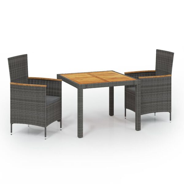 vidaXL 3 Piece Outdoor Dining Set with Cushions Poly Rattan Grey