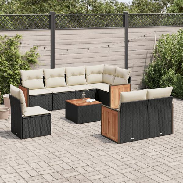 vidaXL 9 Piece Garden Sofa Set with Cushions Black Poly Rattan