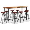 vidaXL 9 Piece Bar Set Solid Reclaimed Wood and Genuine Leather