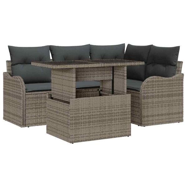 vidaXL Outdoor Dining Set with Cushion 5 pcs Grey Poly rattan