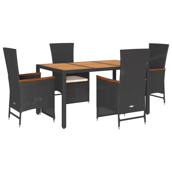 vidaXL 5 Piece Garden Dining Set with Cushions Black Poly Rattan