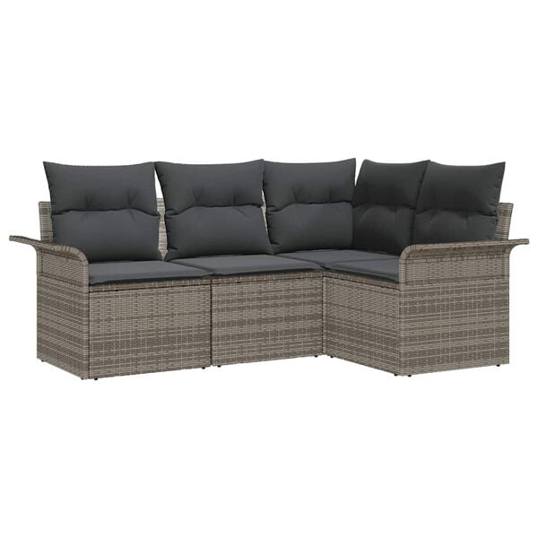 vidaXL Garden Sofa Set with Storage 4 pcs Grey Poly Rattan