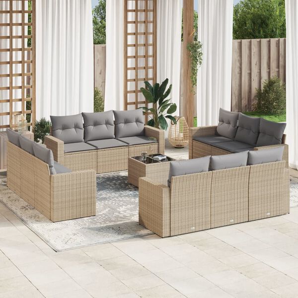 vidaXL 13 Piece Garden Sofa Set with Cushions Beige Poly Rattan