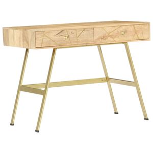 vidaXL Writing Desk | Natural with brass | Solid Mango Wood and Steel